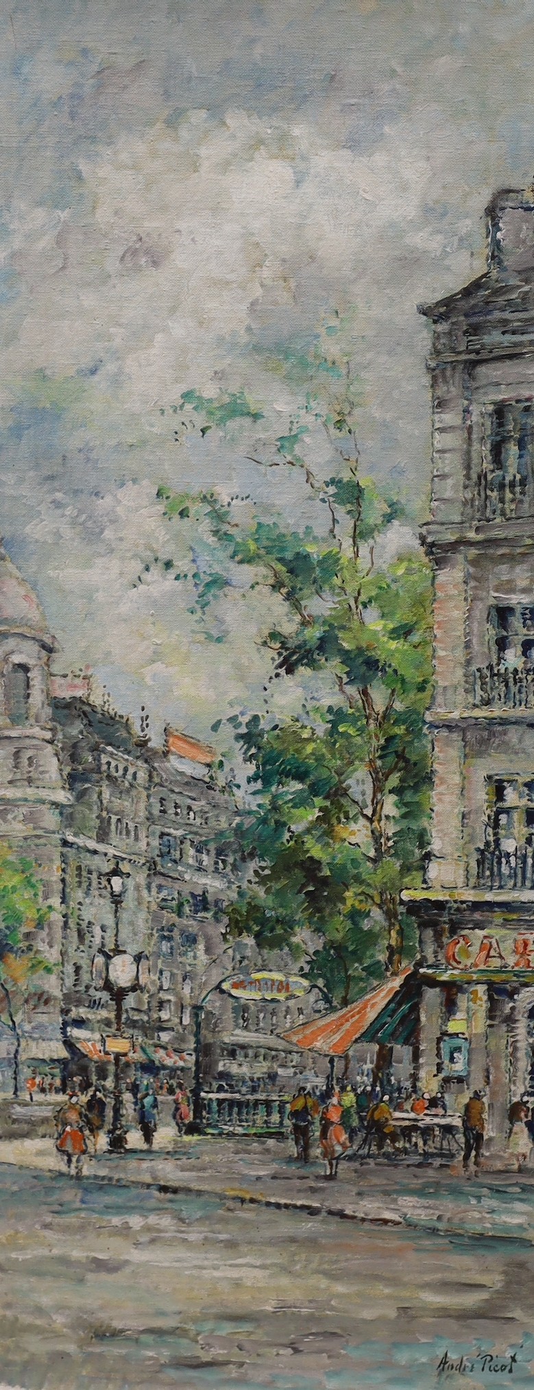 André Picot (1910-1992), four oils on board, Views of Paris, signed, 76 x 30cm and 30 x 76cm